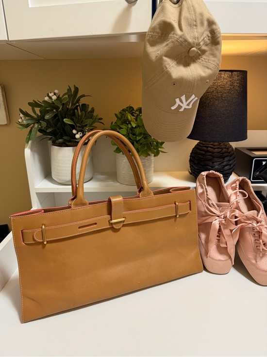 Furla Handbags - Furla Classic Tan Leather Tote Bag, tan with pink accent, excellent condition